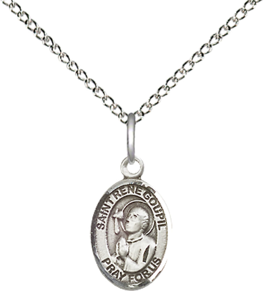 Sterling Silver Saint Rene Goupil Pendant on a 18 inch Sterling Silver Light Curb chain