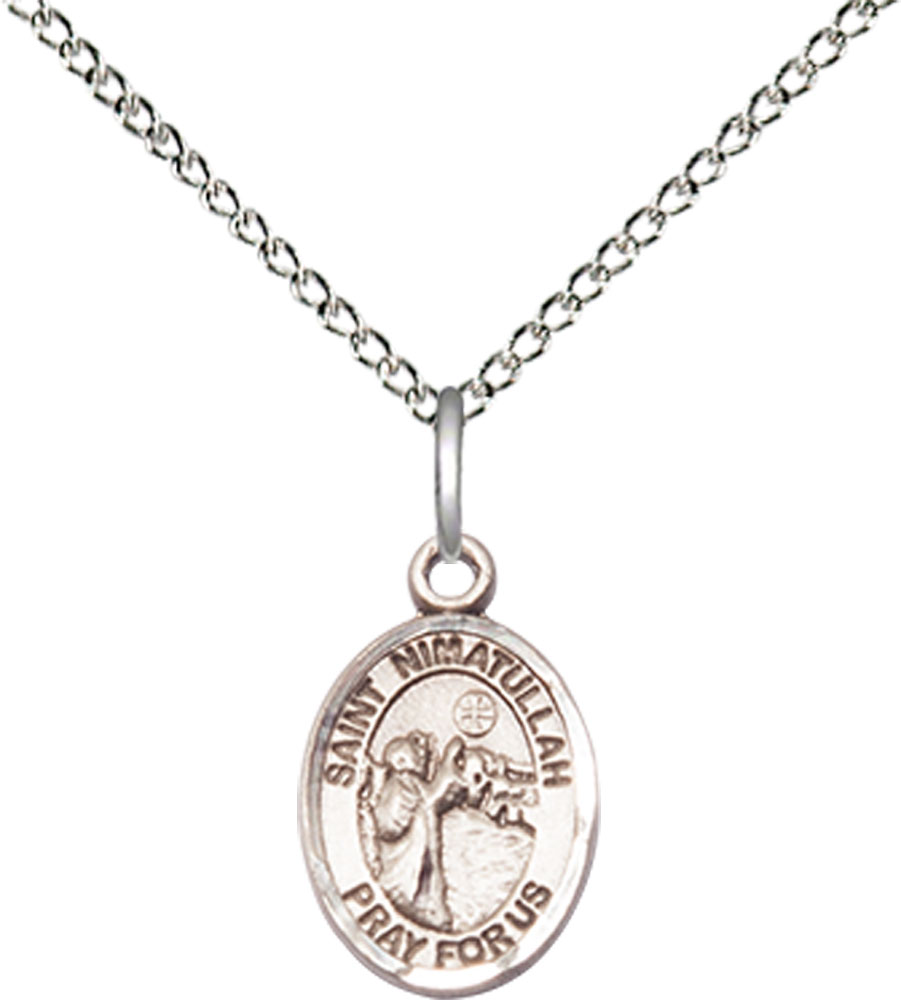 Sterling Silver Saint Nimatullah Pendant on a 18 inch Sterling Silver Light Curb chain
