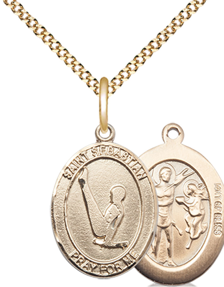 14kt Gold Filled Saint Sebastian Gymnastics Pendant on a 18 inch Gold Plate Light Curb chain