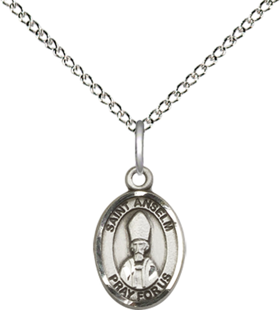 Sterling Silver Saint Anselm of Canterbury Pendant on a 18 inch Sterling Silver Light Curb chain