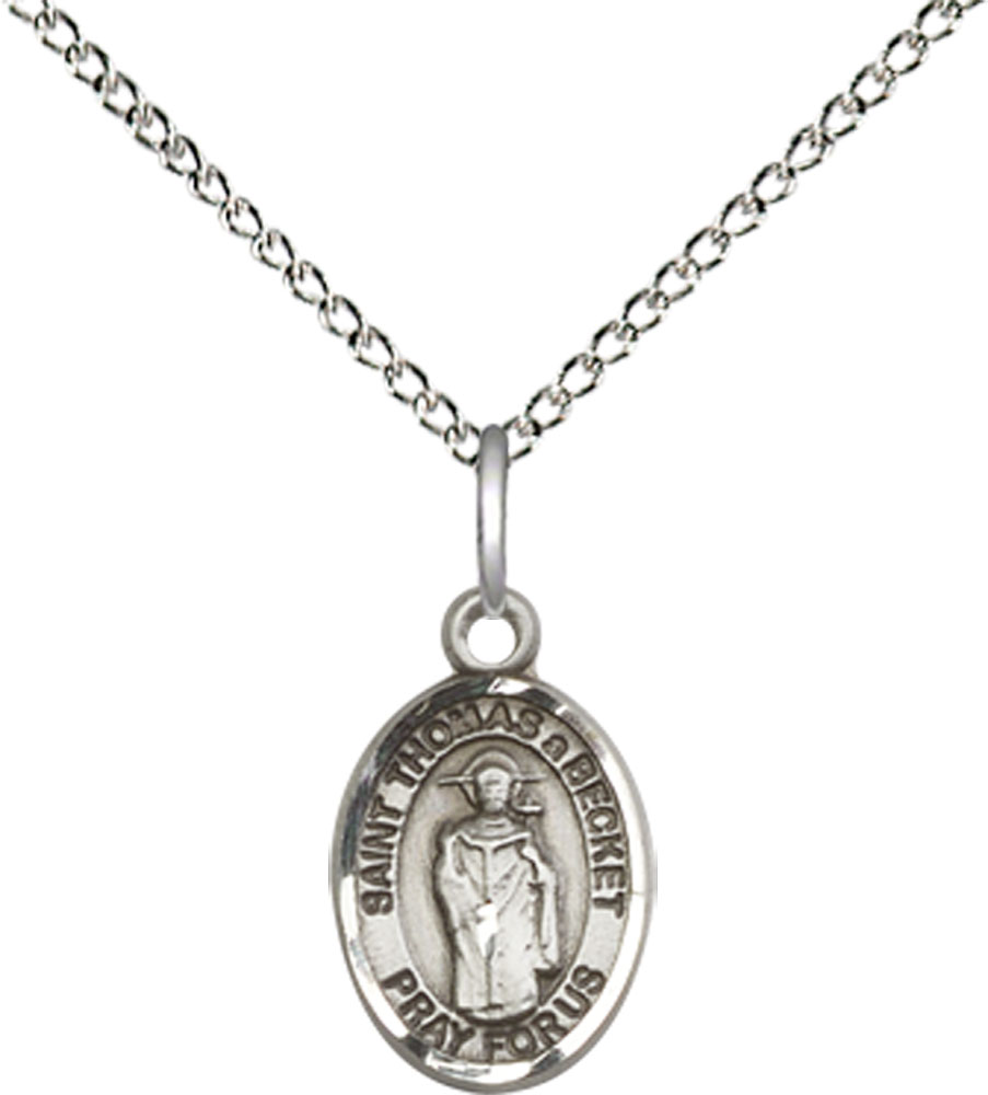 Sterling Silver Saint Thomas A Becket Pendant on a 18 inch Sterling Silver Light Curb chain