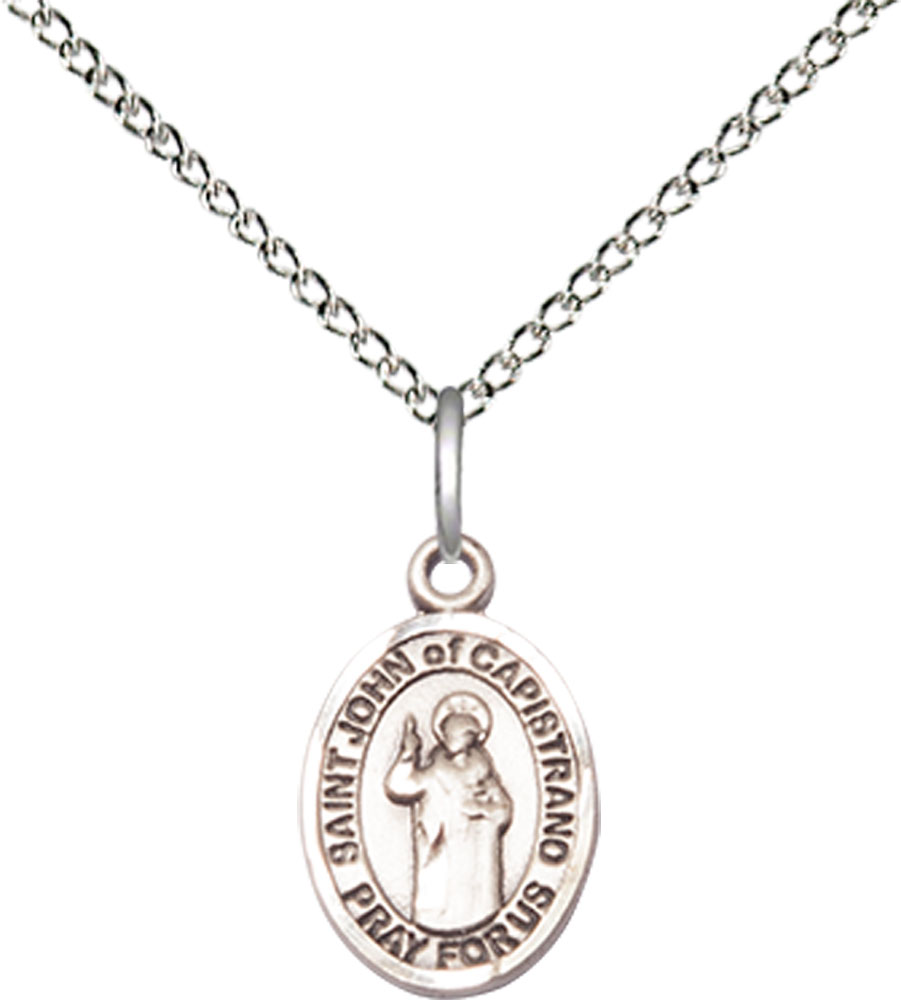 Sterling Silver Saint John of Capistrano Pendant on a 18 inch Sterling Silver Light Curb chain