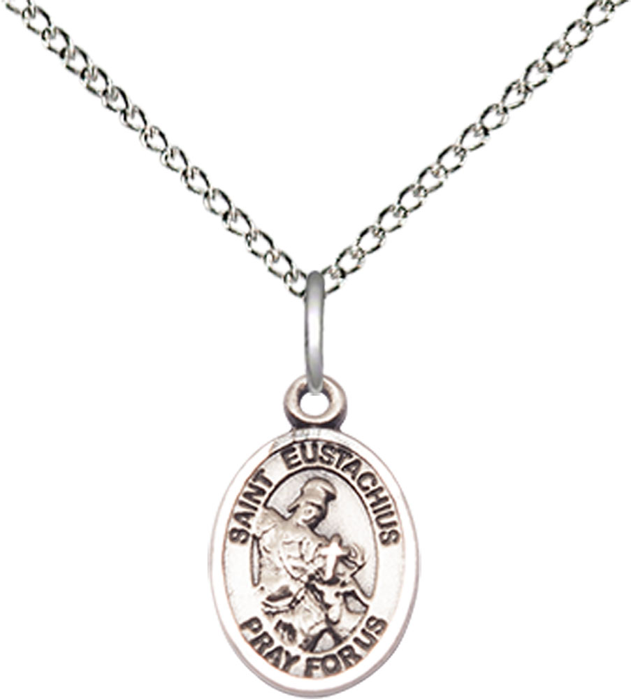 Sterling Silver Saint Eustachius Pendant on a 18 inch Sterling Silver Light Curb chain