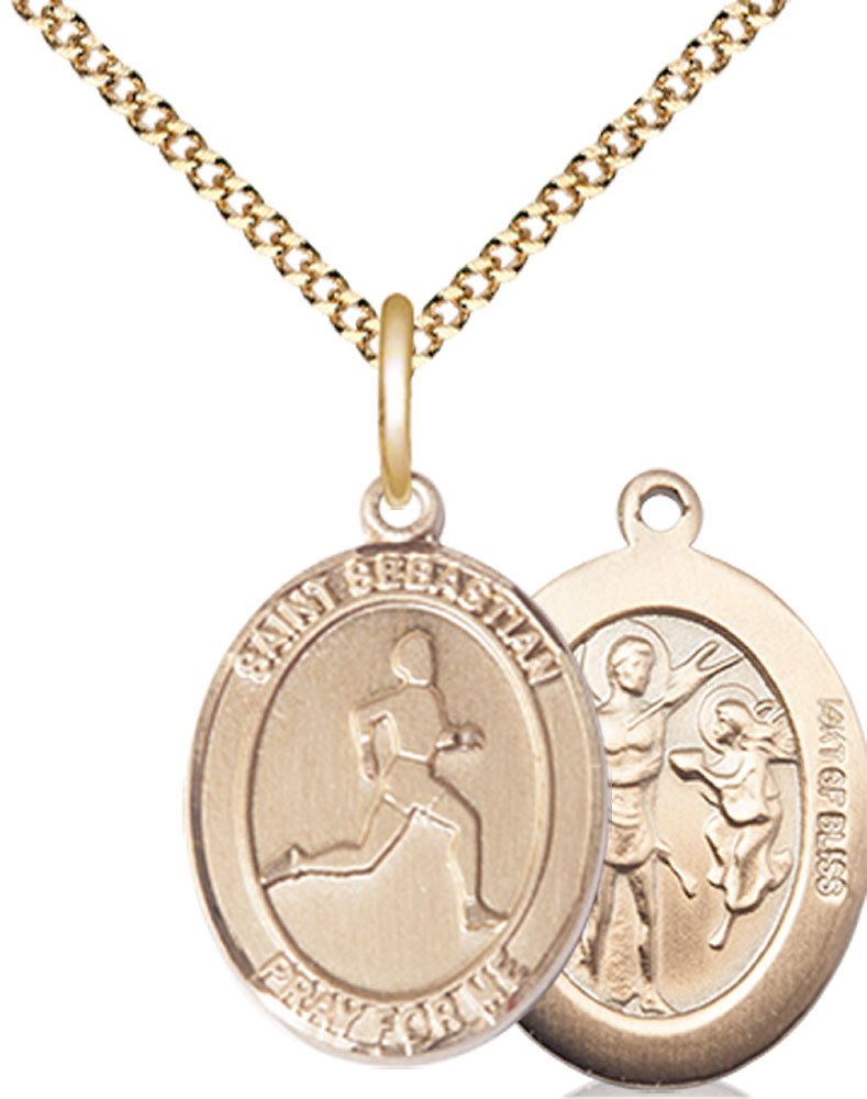 14kt Gold Filled Saint Sebastian Track and Field Pendant on a 18 inch Gold Plate Light Curb chain