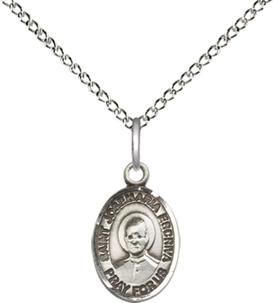 Sterling Silver Saint Josemaria Escriva Pendant on a 18 inch Sterling Silver Light Curb chain