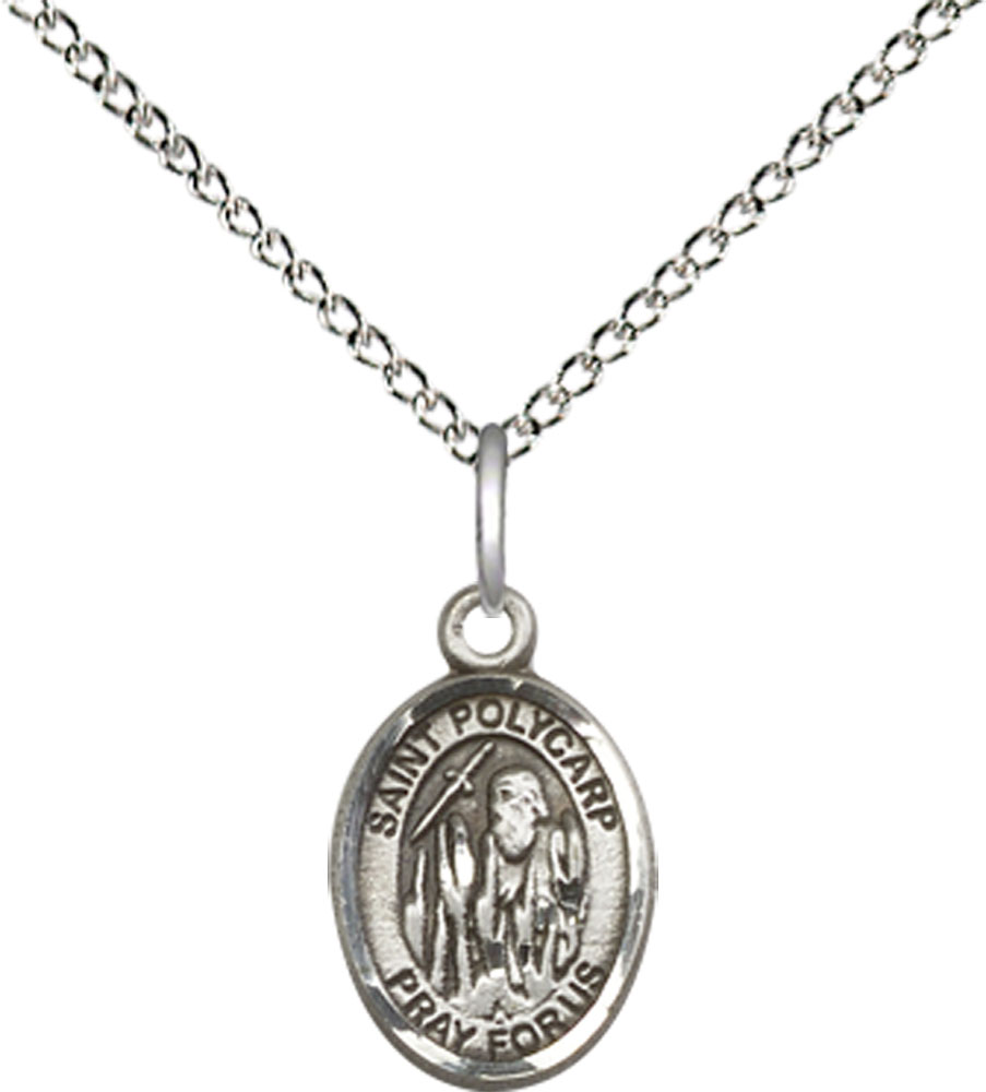 Sterling Silver Saint Polycarp of Smyrna Pendant on a 18 inch Sterling Silver Light Curb chain