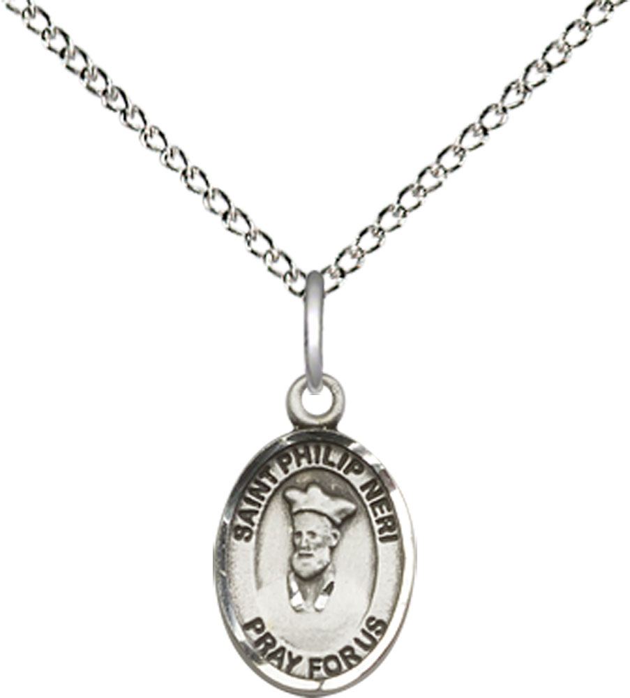 Sterling Silver Saint Philip Neri Pendant on a 18 inch Sterling Silver Light Curb chain