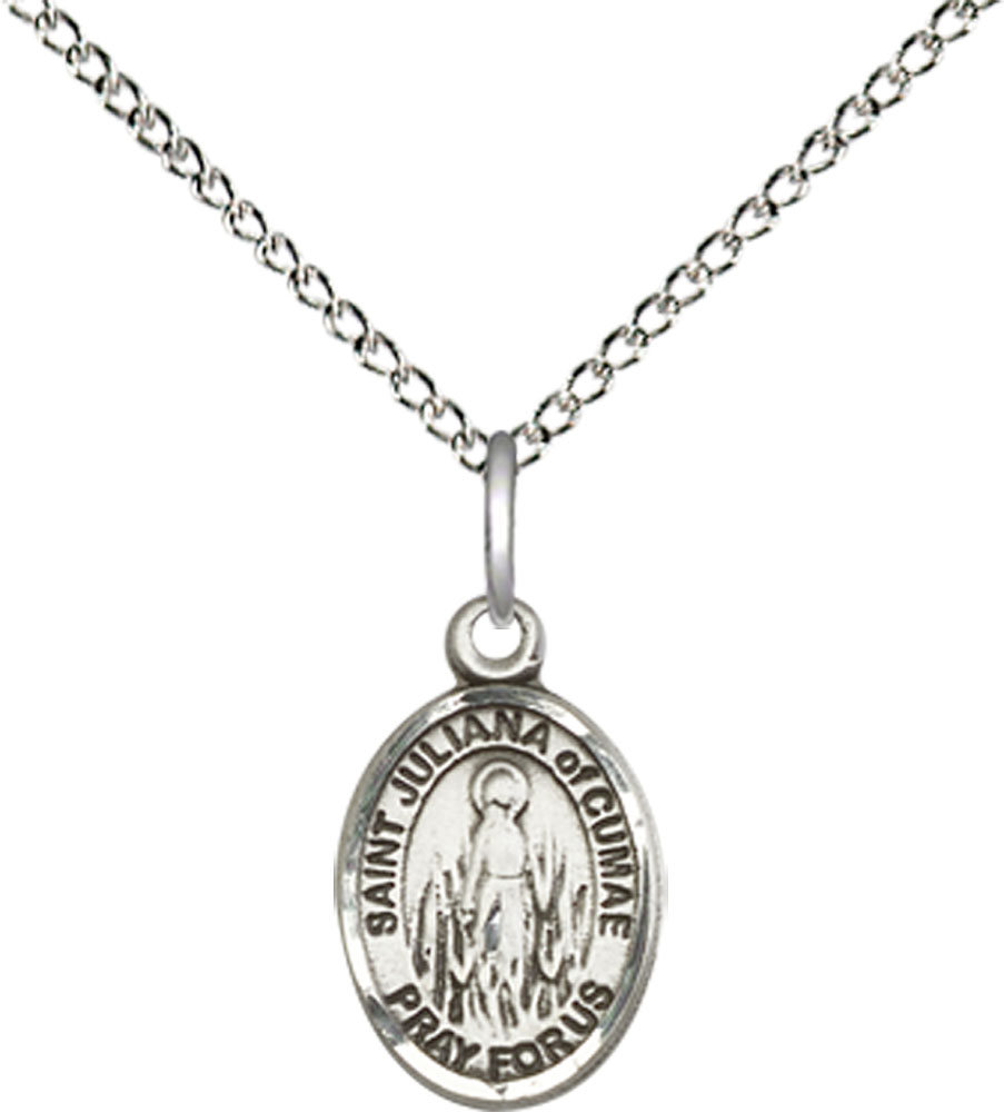 Sterling Silver Saint Juliana Pendant on a 18 inch Sterling Silver Light Curb chain