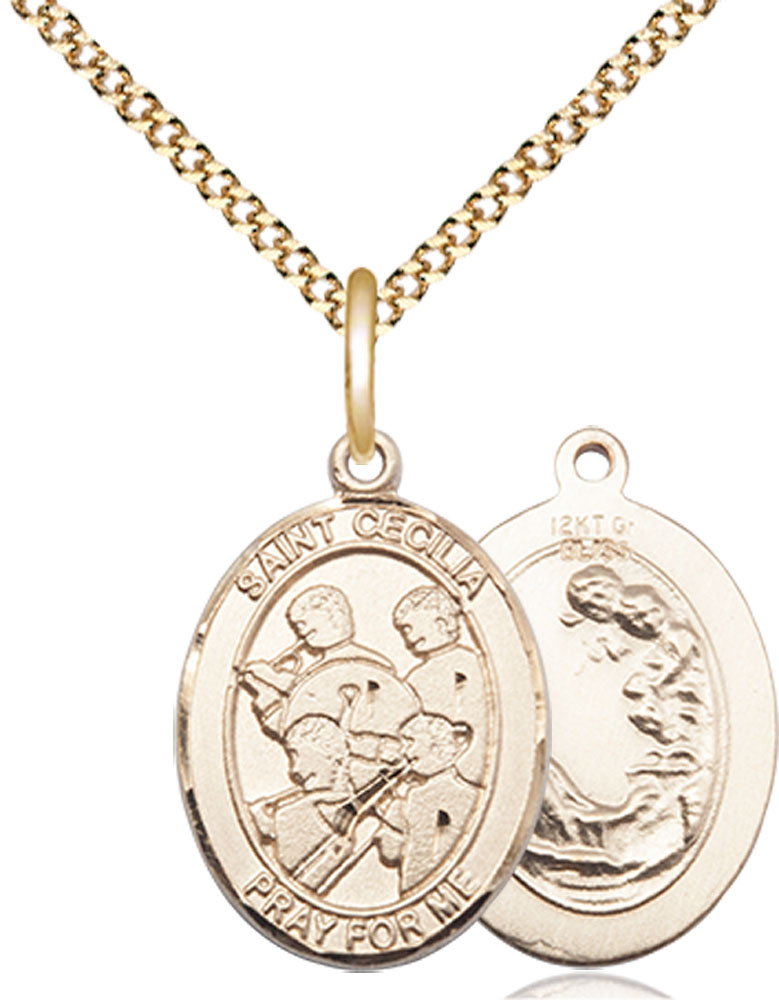 14kt Gold Filled Saint Cecilia Marching Band Pendant on a 18 inch Gold Plate Light Curb chain