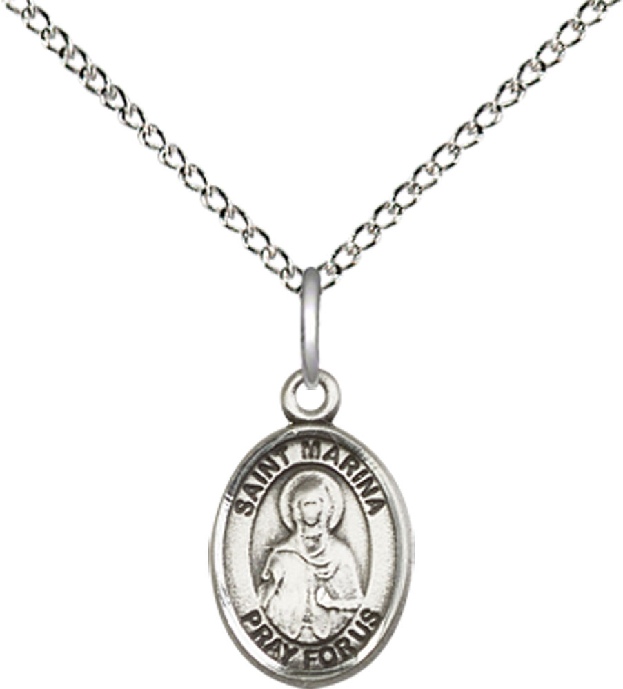 Sterling Silver Saint Marina Pendant on a 18 inch Sterling Silver Light Curb chain