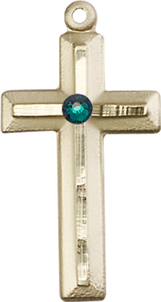 14kt Gold Filled Cross Medal with a 3mm Emerald Swarovski stone