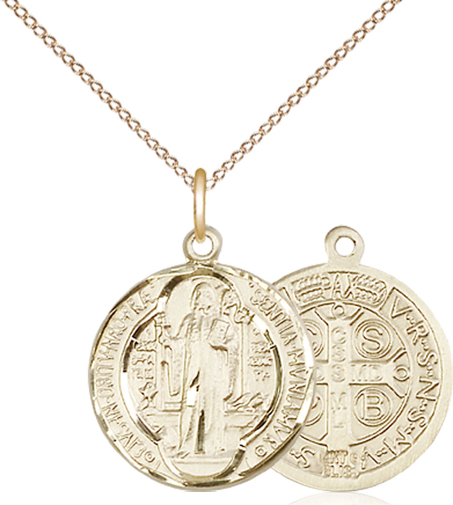 14kt Gold Filled Saint Benedict Pendant on a 18 inch Gold Filled Light Curb chain