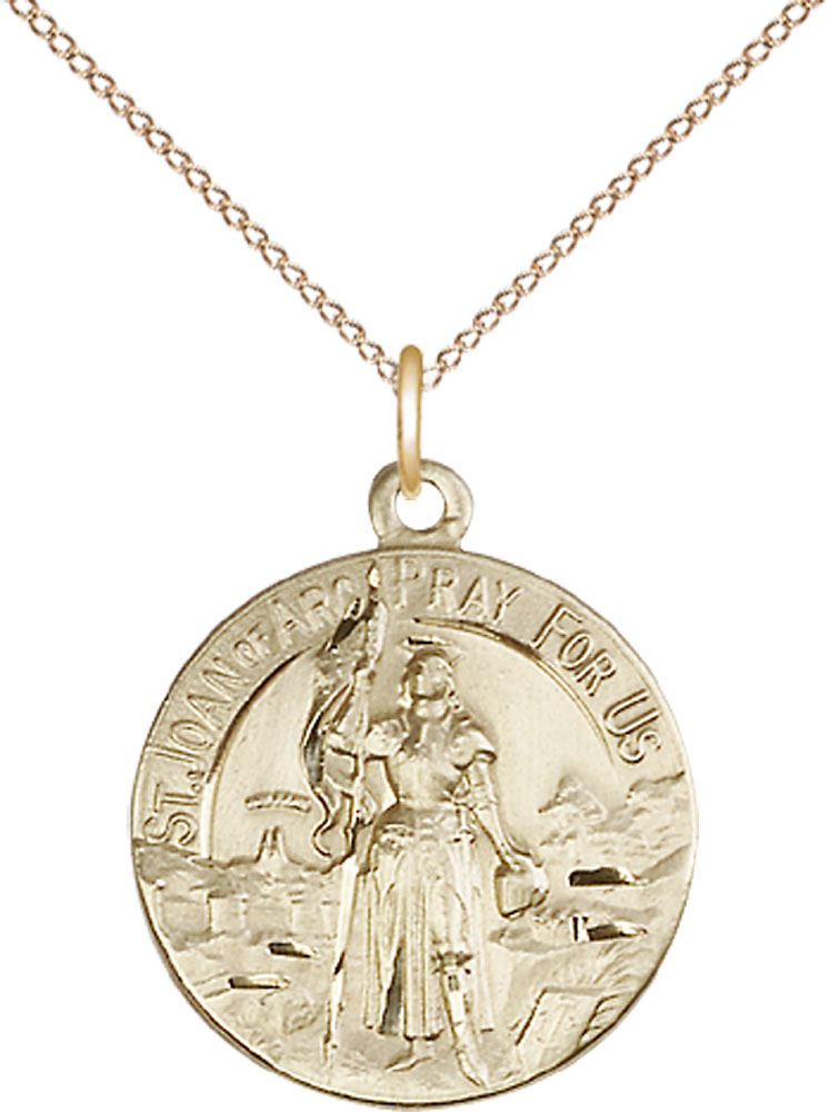 14kt Gold Filled Saint Joan of Arc Pendant on a 18 inch Gold Filled Light Curb chain