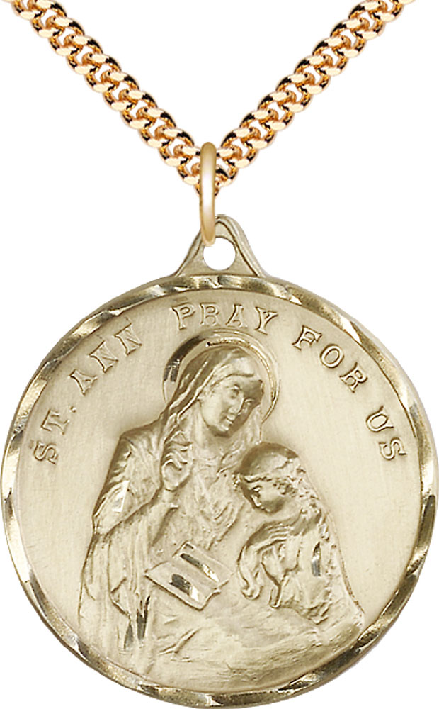 14kt Gold Filled Saint Ann Pendant on a 24 inch Gold Plate Heavy Curb chain