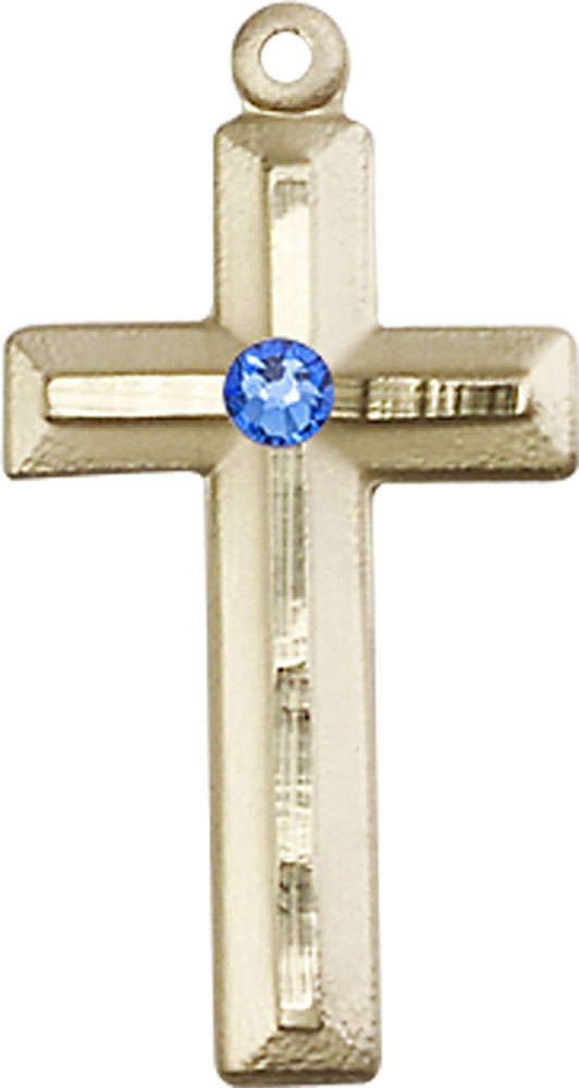 14kt Gold Filled Cross Medal with a 3mm Sapphire Swarovski stone