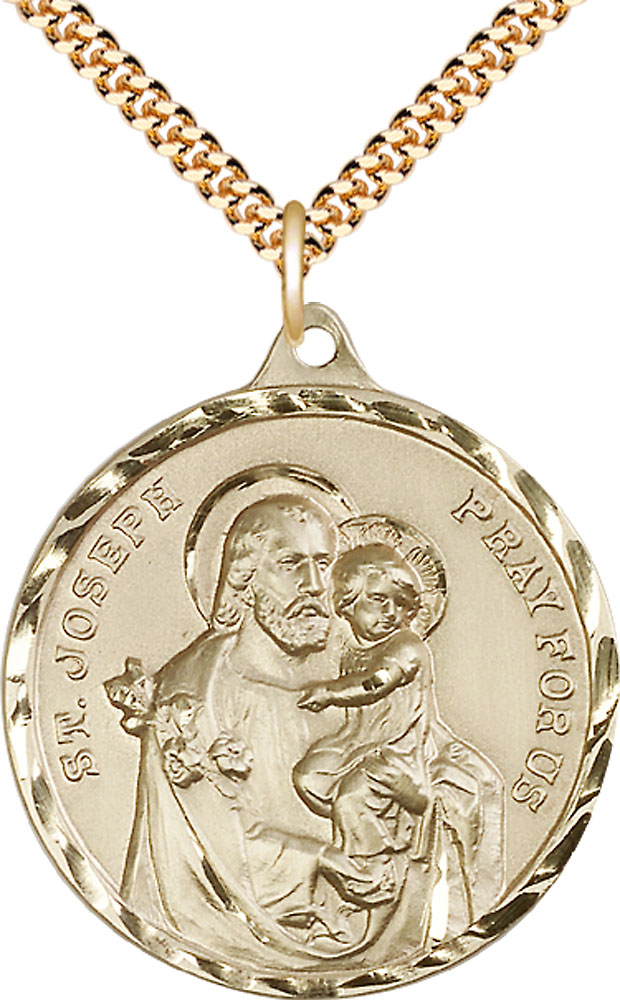 14kt Gold Filled Saint Joseph Pendant on a 24 inch Gold Plate Heavy Curb chain
