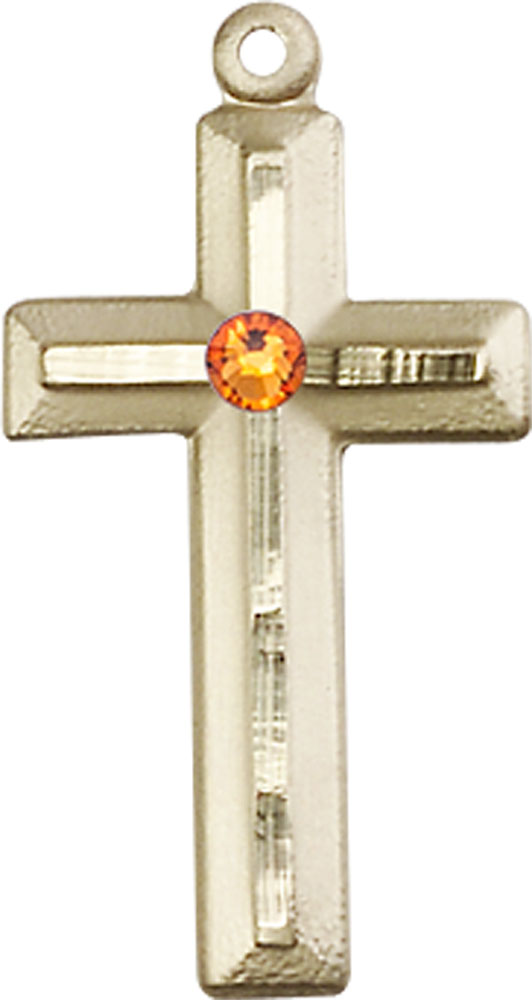 14kt Gold Cross Medal with a 3mm Topaz Swarovski stone