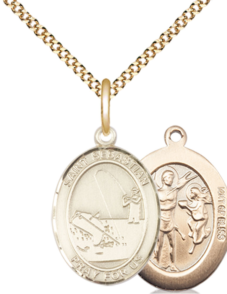 14kt Gold Filled Saint Sebastian Fishing Pendant on a 18 inch Gold Plate Light Curb chain