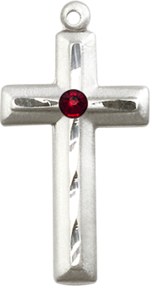 Sterling Silver Cross Medal with a 3mm Garnet Swarovski stone