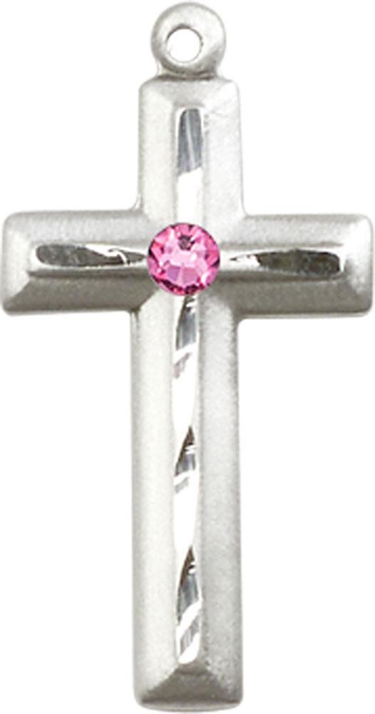 Sterling Silver Cross Medal with a 3mm Rose Swarovski stone