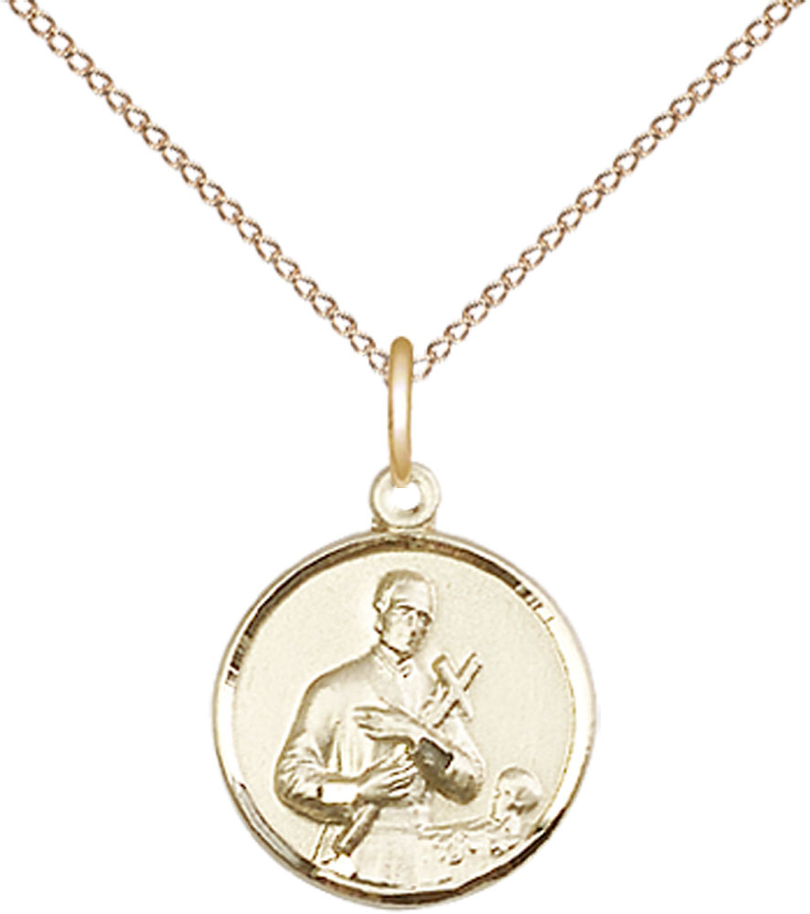 14kt Gold Filled Saint Gerard Pendant on a 18 inch Gold Filled Light Curb chain