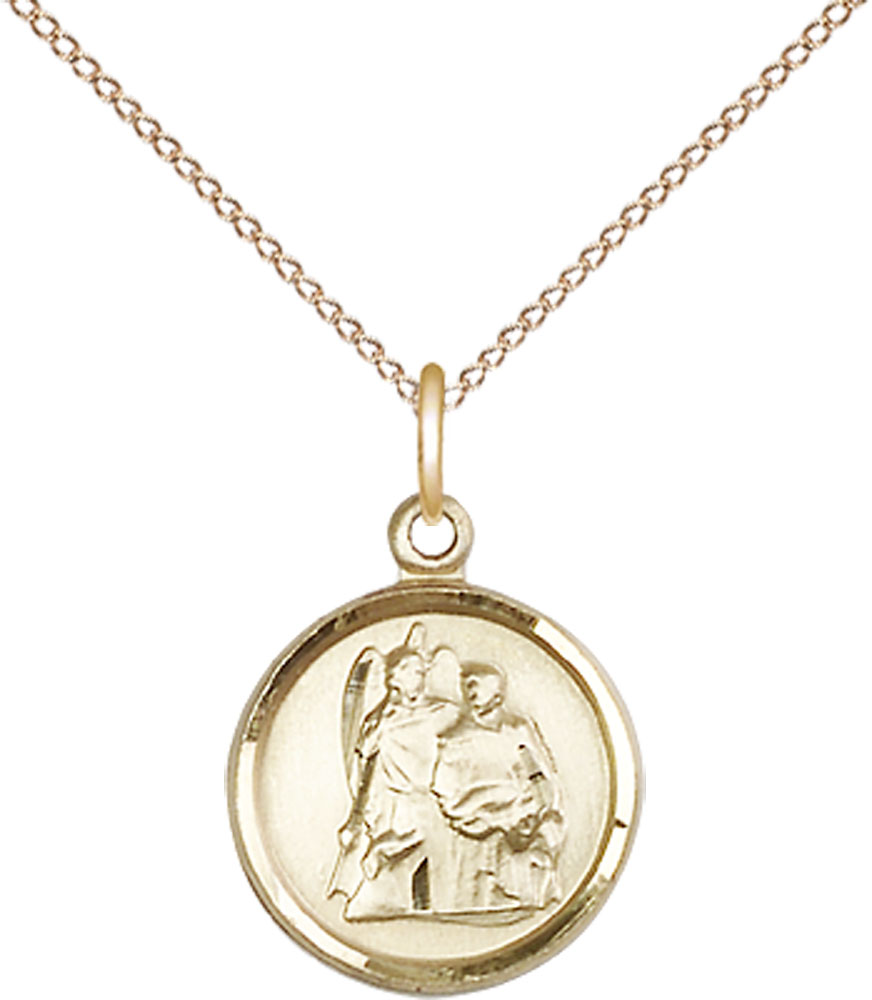 14kt Gold Filled Saint Raphael Pendant on a 18 inch Gold Filled Light Curb chain