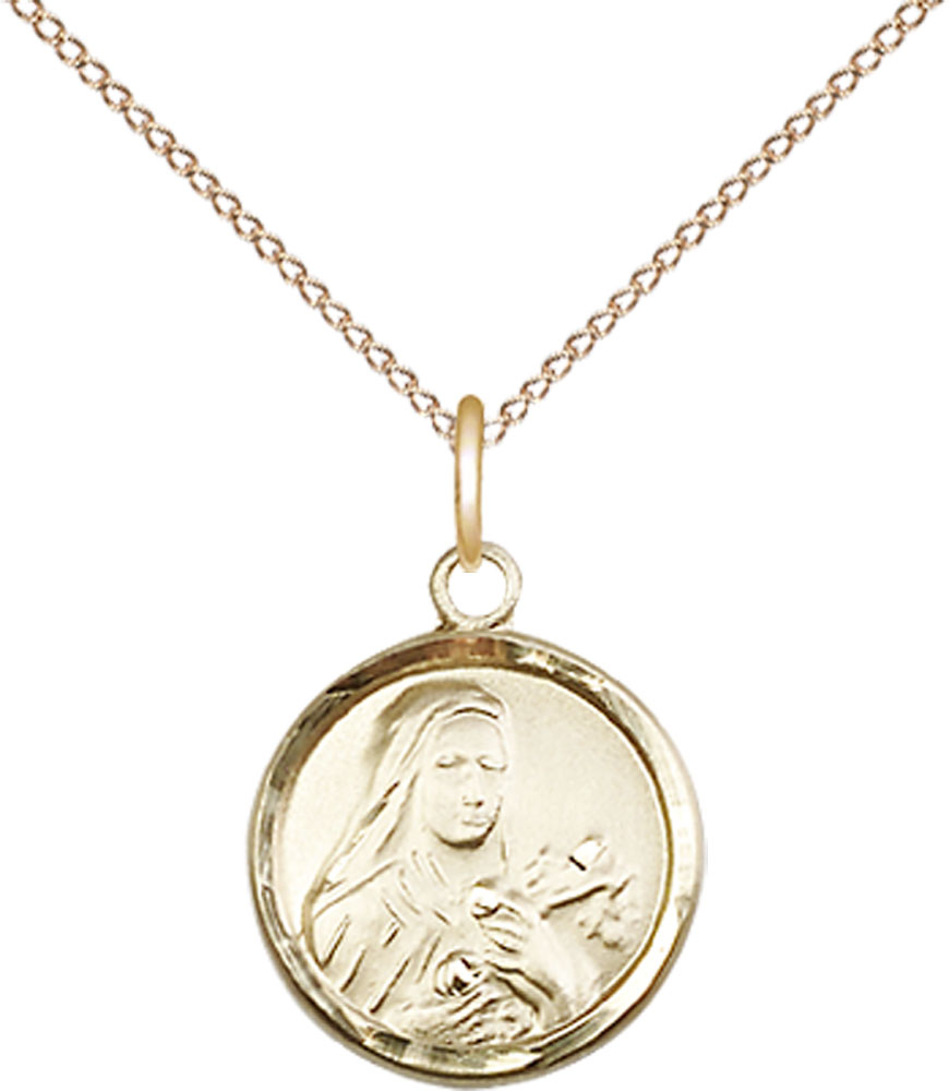 14kt Gold Filled Saint Theresa Pendant on a 18 inch Gold Filled Light Curb chain