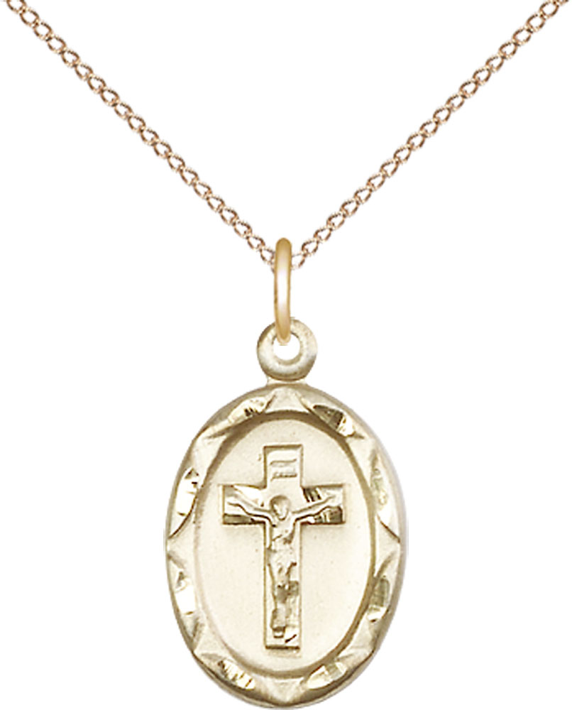 14kt Gold Filled Crucifix Pendant on a 18 inch Gold Filled Light Curb chain