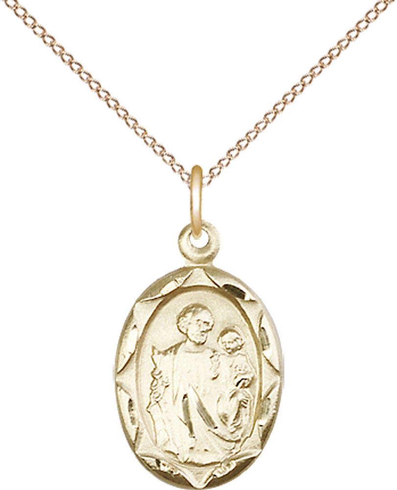 14kt Gold Filled Saint Joseph Pendant on a 18 inch Gold Filled Light Curb chain