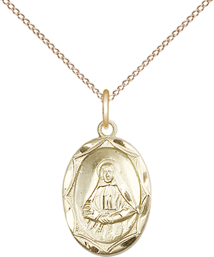 14kt Gold Filled Saint Frances Cabrini Pendant on a 18 inch Gold Filled Light Curb chain