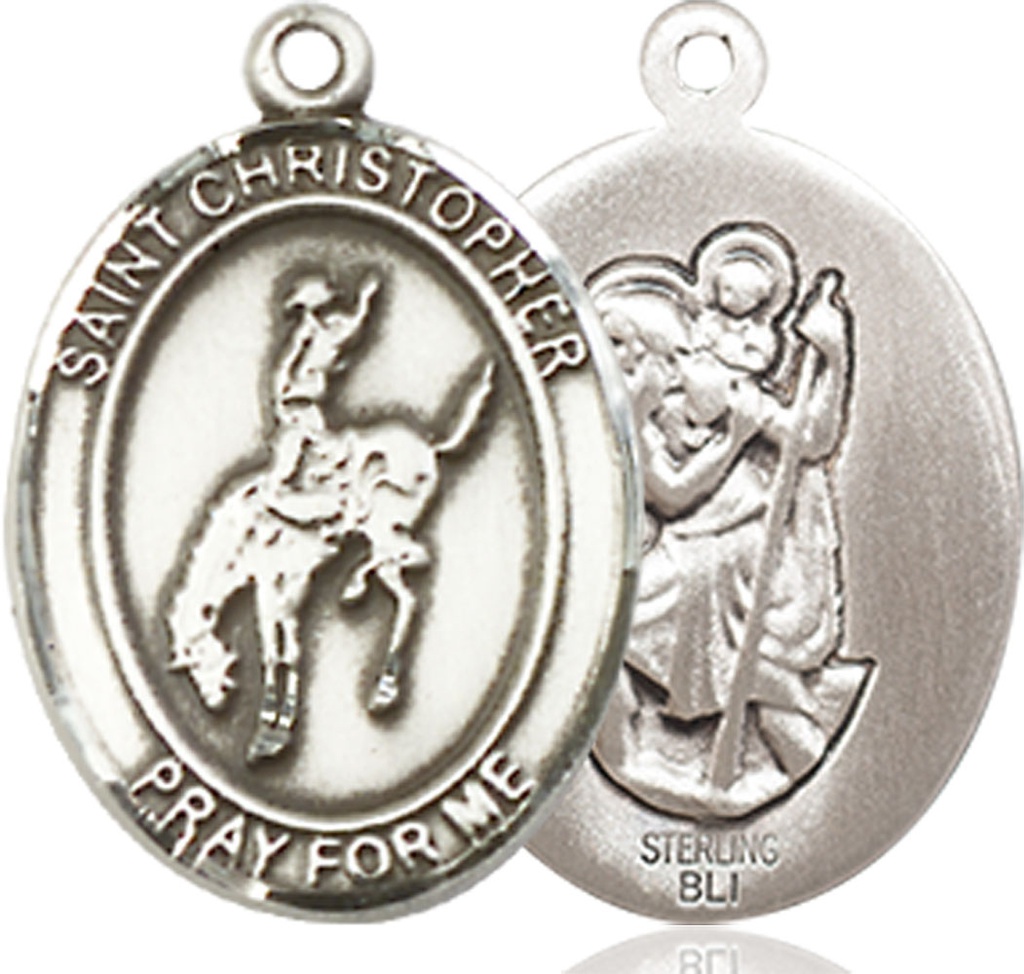 Sterling Silver Saint Christopher Rodeo Medal