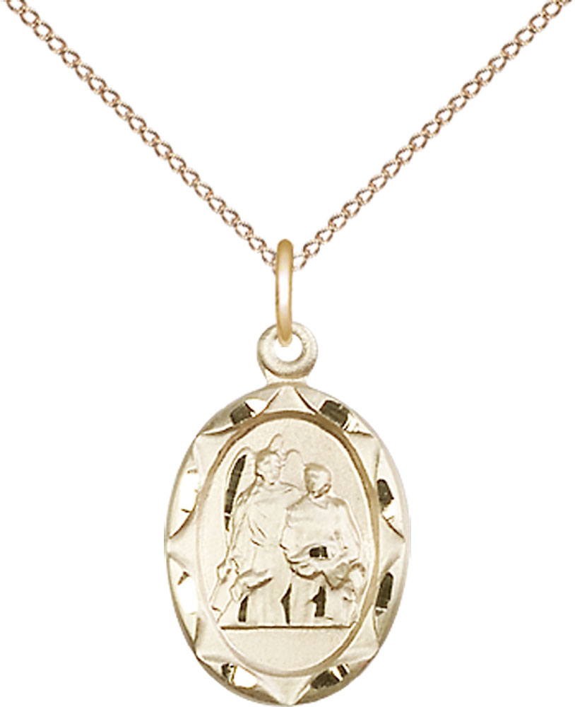14kt Gold Filled Saint Raphael Pendant on a 18 inch Gold Filled Light Curb chain