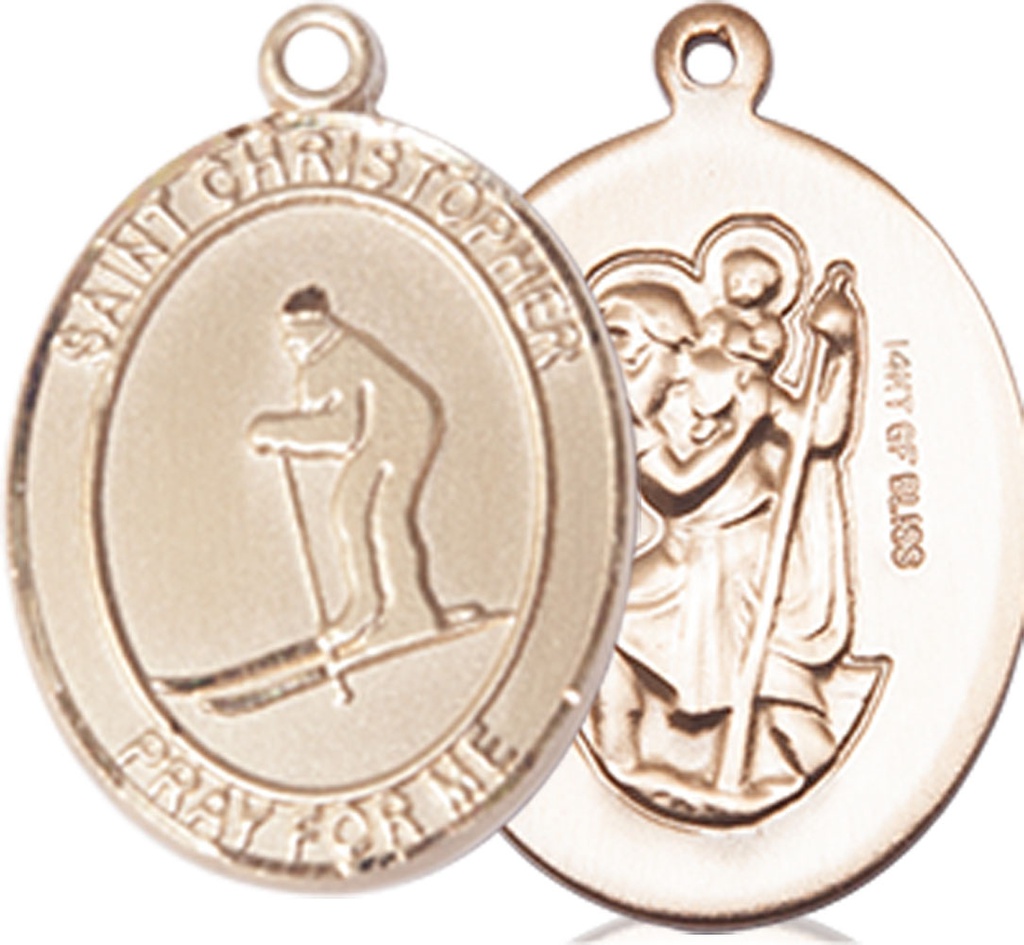 14kt Gold Filled Saint Christopher Skiing Medal