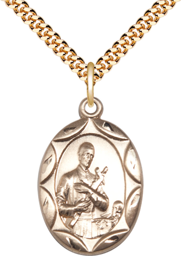 14kt Gold Filled Saint Gerard Pendant on a 24 inch Gold Plate Heavy Curb chain