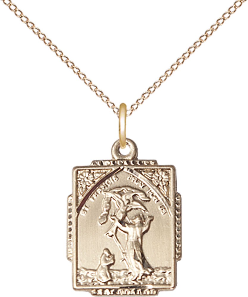 14kt Gold Filled Saint Francis of Assisi Pendant on a 18 inch Gold Filled Light Curb chain