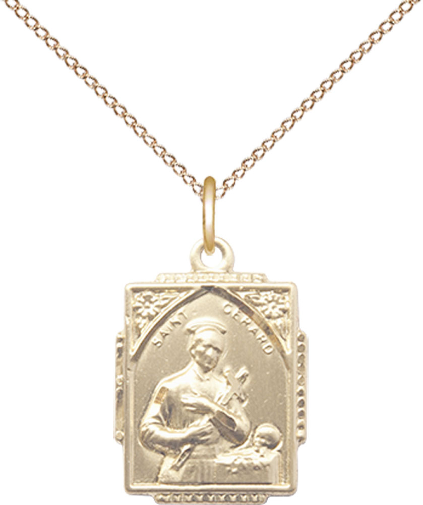 14kt Gold Filled Saint Gerard Pendant on a 18 inch Gold Filled Light Curb chain