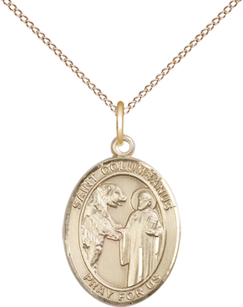 14kt Gold Filled Saint Columbanus Pendant on a 18 inch Gold Filled Light Curb chain