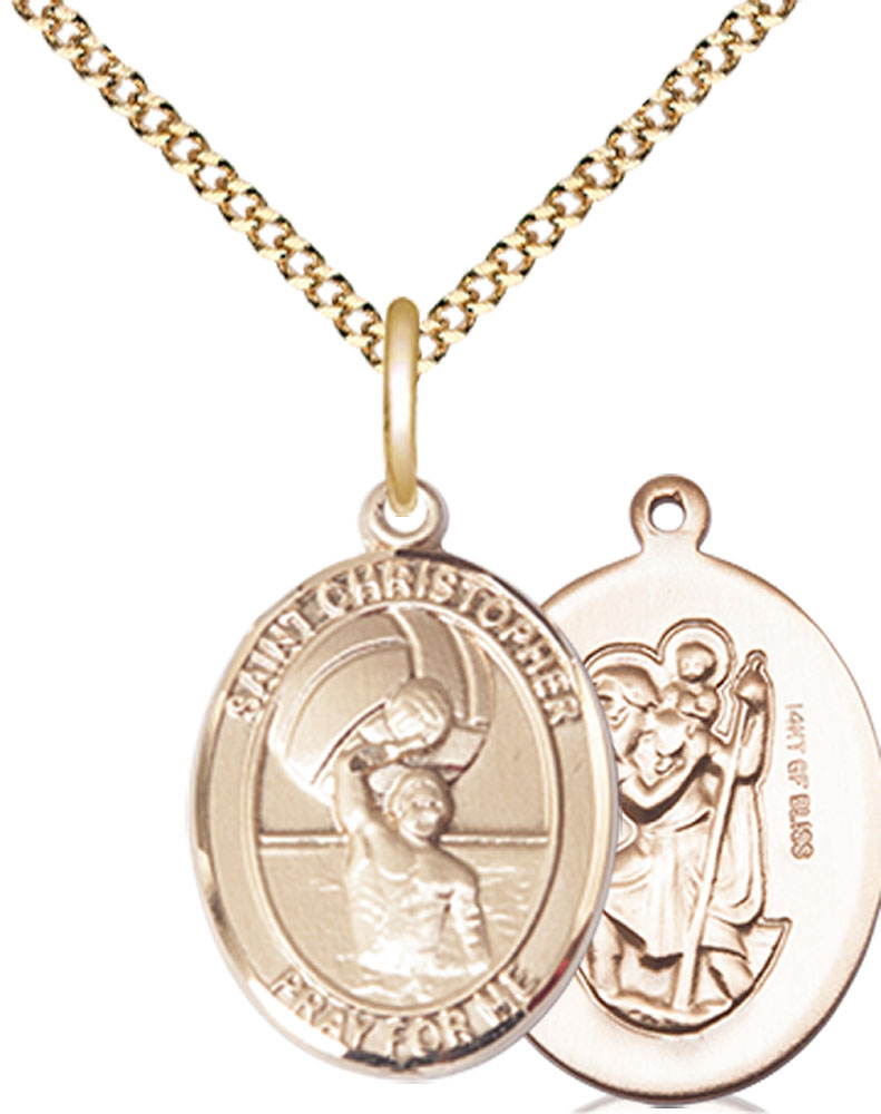 14kt Gold Filled Saint Christopher Water Polo-Men Pendant on a 18 inch Gold Plate Light Curb chain