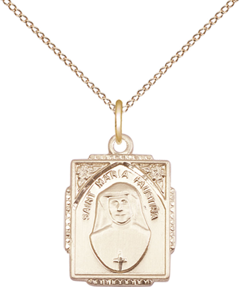 14kt Gold Filled Saint Maria Faustina Pendant on a 18 inch Gold Filled Light Curb chain