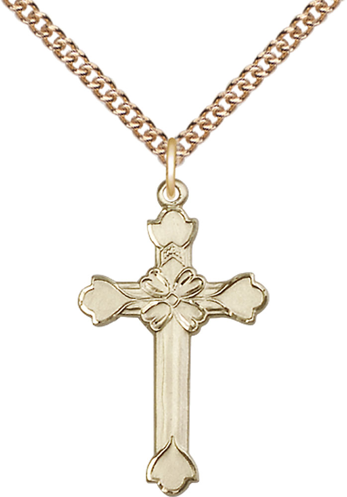 14kt Gold Filled Cross Pendant on a 24 inch Gold Filled Heavy Curb chain
