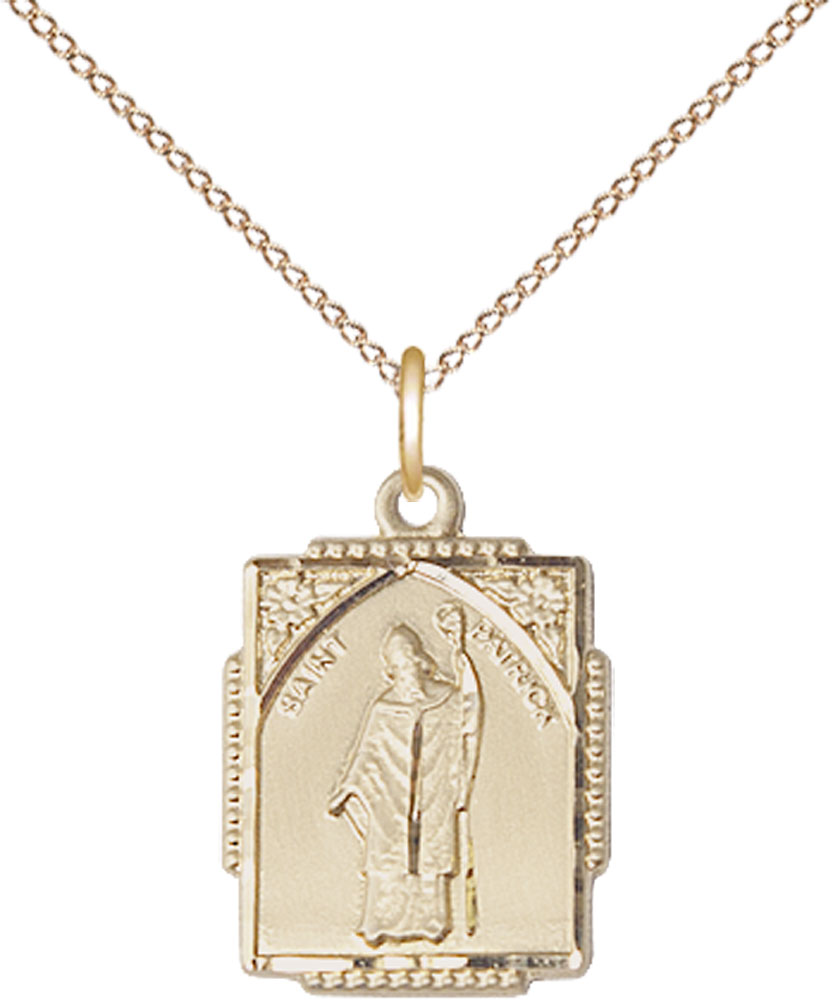 14kt Gold Filled Saint Patrick Pendant on a 18 inch Gold Filled Light Curb chain