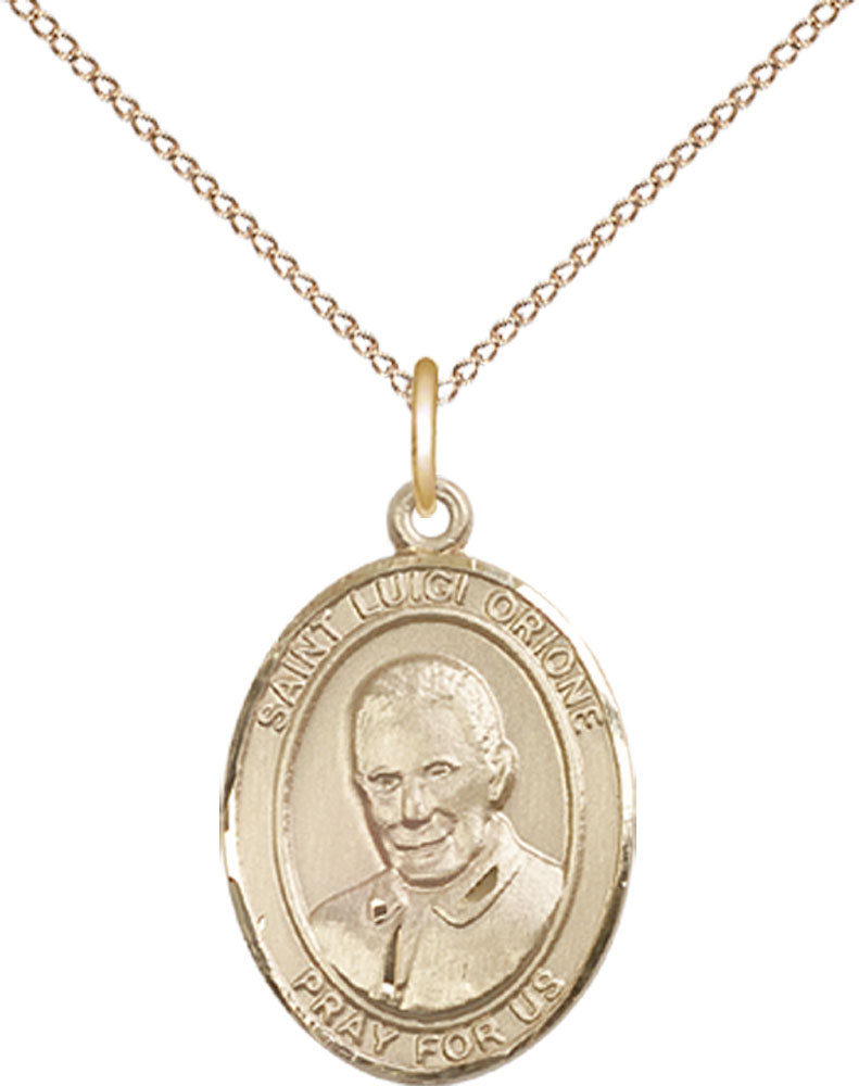 14kt Gold Filled Saint Luigi Orione Pendant on a 18 inch Gold Filled Light Curb chain