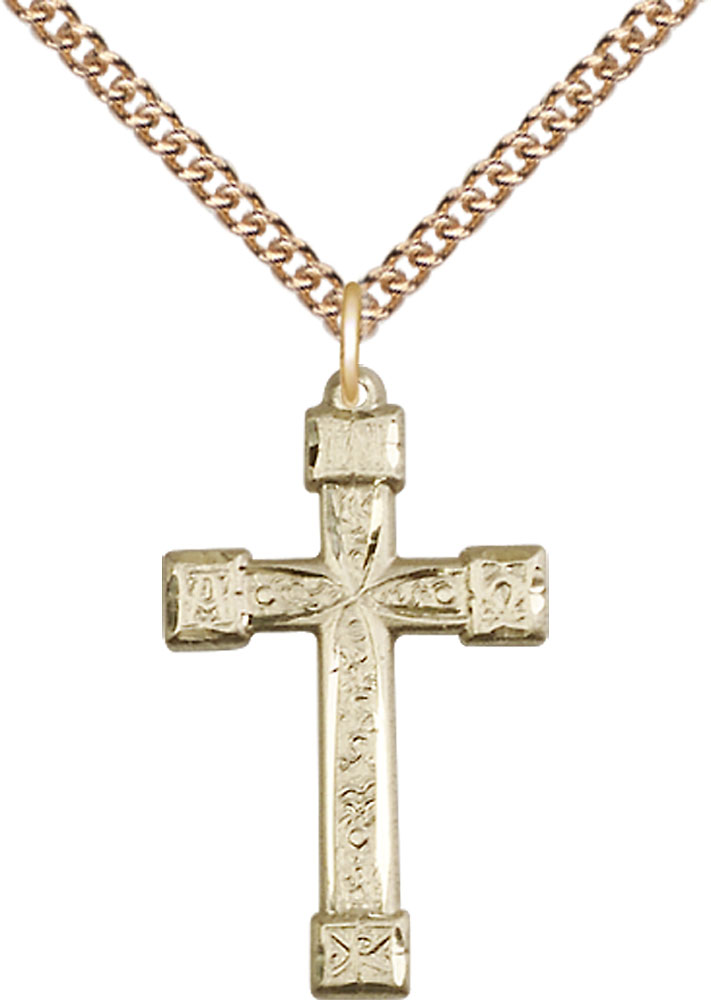 14kt Gold Filled Cross Pendant on a 24 inch Gold Filled Heavy Curb chain