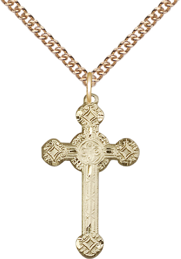 14kt Gold Filled Cross Pendant on a 24 inch Gold Filled Heavy Curb chain