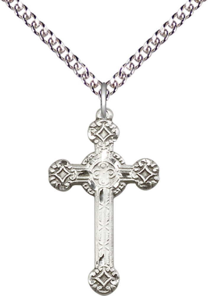 Sterling Silver Cross Pendant on a 24 inch Sterling Silver Heavy Curb chain