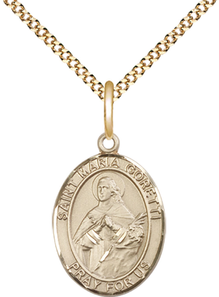 14kt Gold Filled Saint Maria Goretti Pendant on a 18 inch Gold Plate Light Curb chain