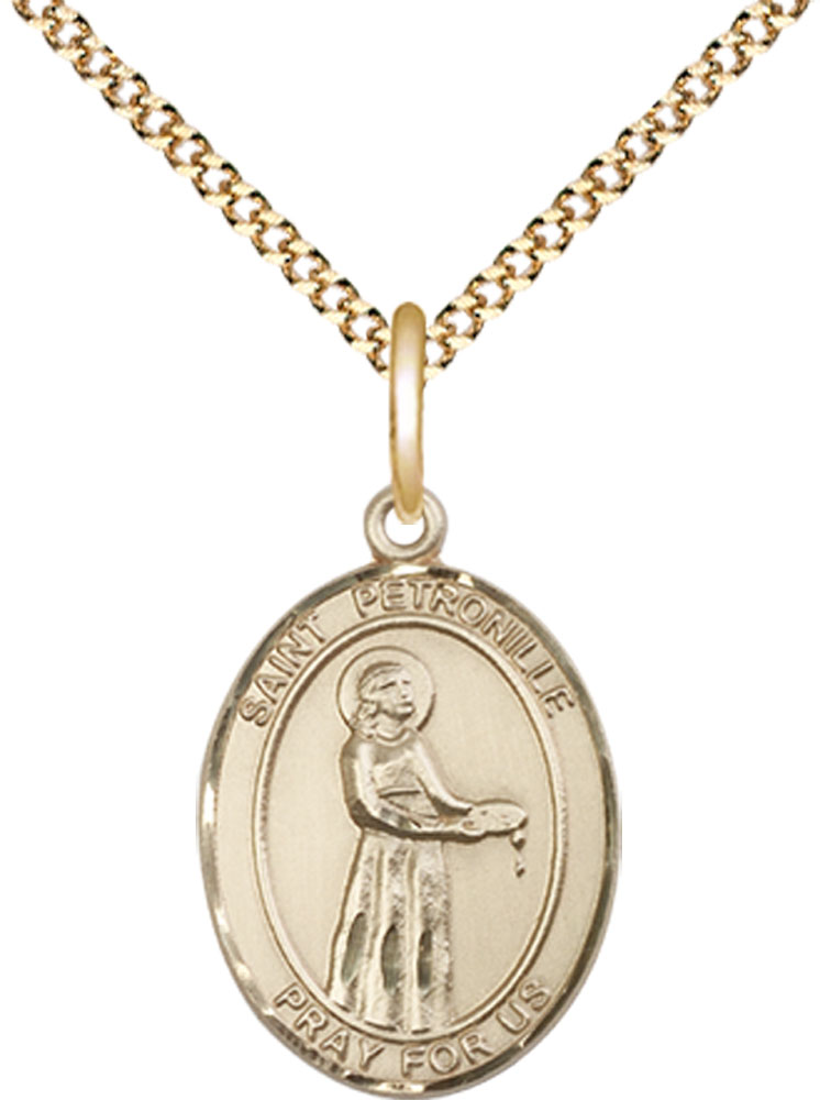 14kt Gold Filled Saint Petronilla Pendant on a 18 inch Gold Plate Light Curb chain