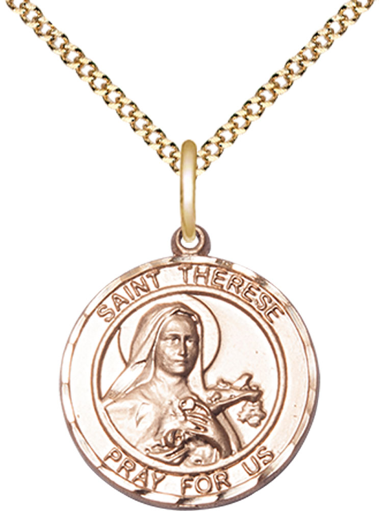 14kt Gold Filled Saint Therese of Lisieux Pendant on a 18 inch Gold Plate Light Curb chain