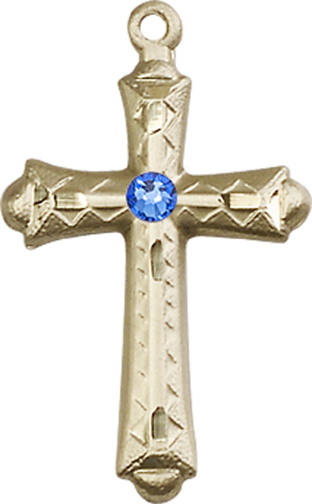 14kt Gold Filled Cross Medal with a 3mm Sapphire Swarovski stone