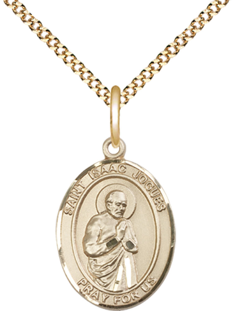 14kt Gold Filled Saint Isaac Jogues Pendant on a 18 inch Gold Plate Light Curb chain